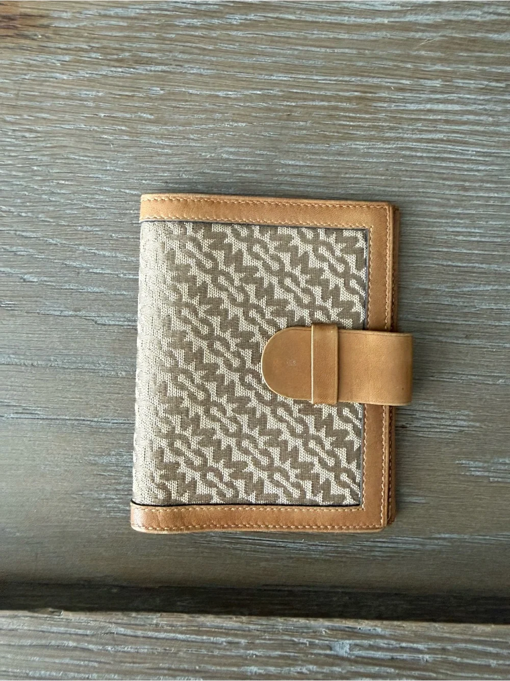 Tan Leather Trim Canvas Card Holder - Women